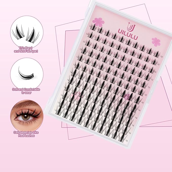 Uilulu Lash Clusters 10-16mm Natural Lashes Clusters D Curl False Eyelash Clusters DIY Eyelash Extensions Individual Cluster Lashes (U07 Lashes Only)
