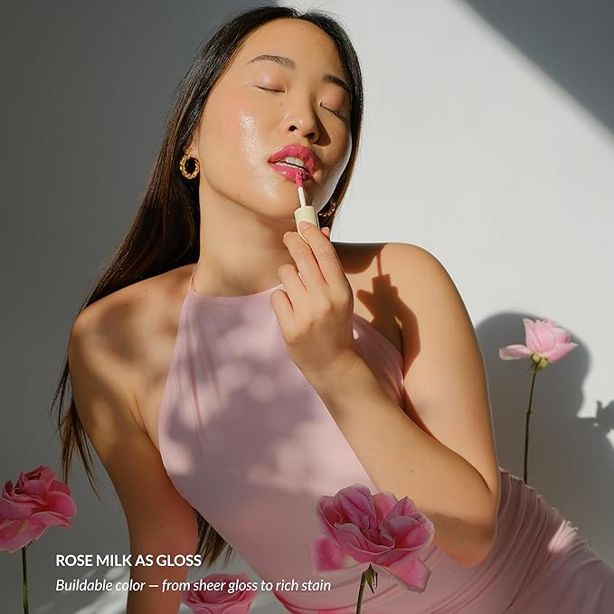 Mango People Hydrating Glossy Fruit Lip Stain, Long Lasting Tint & Oil Stain, Lightweight Lip Makeup with High-Shine Finish for Soft, Smooth and Nourished Lips - Rose Milk