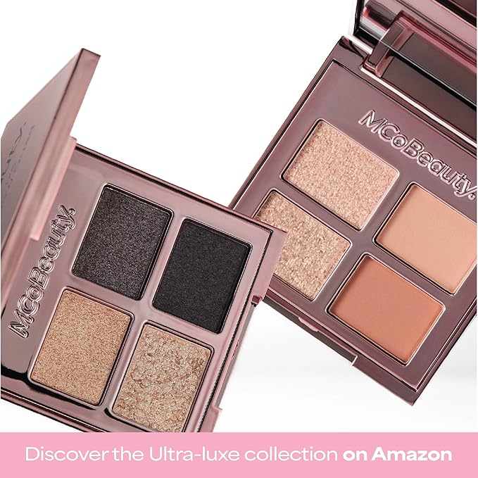 MCoBeauty Ultra Luxe Eyeshadow Quad City Socialite - Golden Brown Shimmer & Matte Eye Shadow Palette - Blendable Buildable Long Wearing 4 Pan Compact with Mirror - Soft Finish - Vegan Cruelty Free