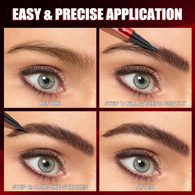 Eyebrow Pen, Eyebrow Pencils for Women, Microblading Eyebrow Pencil with Upgraded Micro-Fork Tip Applicator, Brow Pen for Natural Looking Brows Makeup, Waterproof, Durable & Non Fading (Dark Brown)