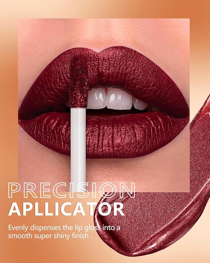 MAKI YIKA Dark Red Lipstick for Women Metallic Lipsticks for Mother Glitter Long Lasting Lipstick No Smudge No Transfer Liquid Pink Lip Gloss (BR011 Pure Envy)