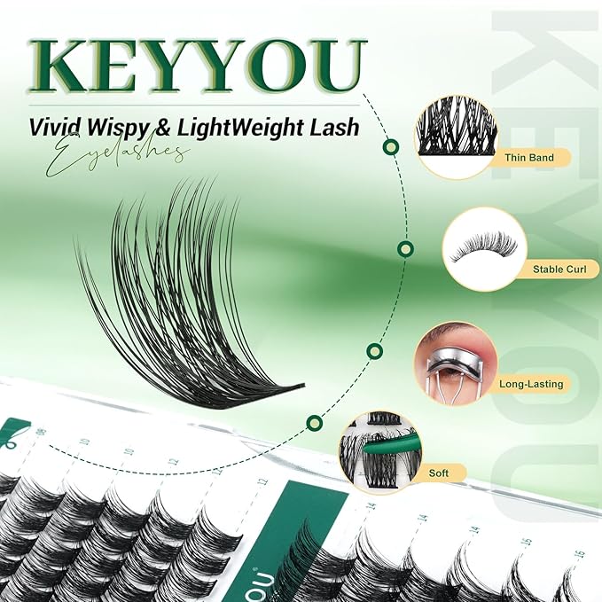 Lash Clusters 96pcs Individual Lashes Y11 D Curl 14mm Cluster Lashes KEYYOU Volume Wispy Lash Extension Soft&Comfortable Easy DIY at Home(Y11 D-14mm)