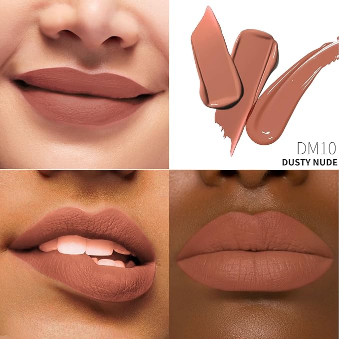 Depuplum 3Pc Matte Liquid Lipsticks for Women, Dark Red Lipstick Dusrty Nude Lisptick Red Lipstick, Cruelty Free Long Lasting Lip Makeup, DM18+DM05+DM10