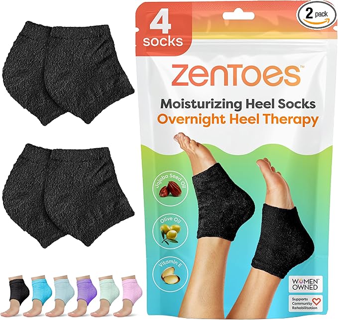 ZenToes Moisturizing Socks for Cracked Heel Treatment, Vitamin E, Olive Oil and Jojoba Oil Infused Heel Socks, Spa Gifts for Women, Mothers Day Gifts (Fuzzy Black, Regular)