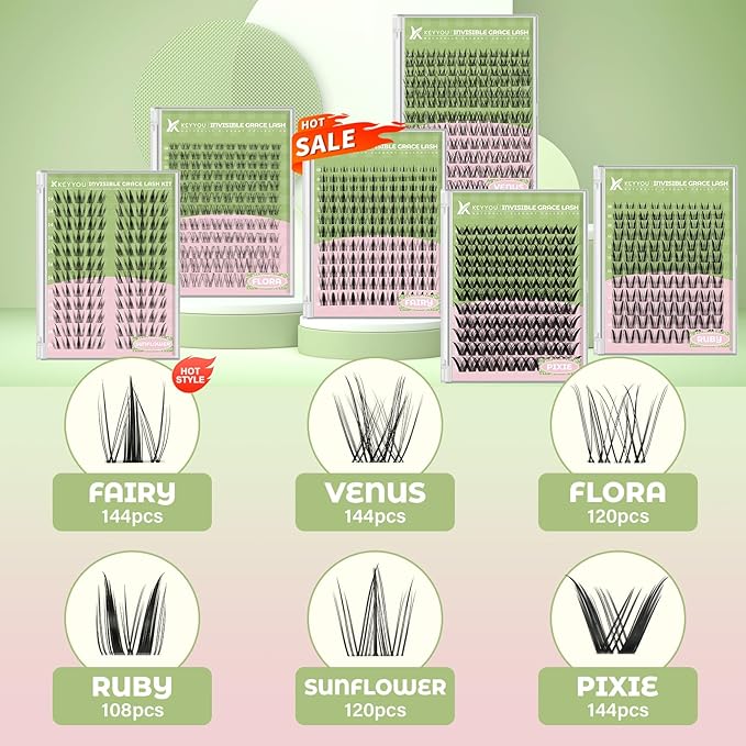 KEYYOU Bunny Lash Clusters Kit Manga Lash Extension Kit D Curl 108Pcs Fairy Eyelash Extension Kit Wispy Natural Invisible Band Lash Kit with Waterproof DIY Lash Extension Kit at Home(Bunny-8-18MIX)