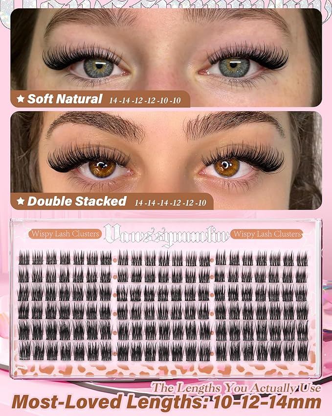 Short Wispy Lash Clusters 10-12-14mm Natural Eyelashes Clusters pestañas postizas naturales C Curl Cluster Eyelash Extensions Fairy Lashes Clusters Lightweight Eyelash Clusters DIY Individual Lashes