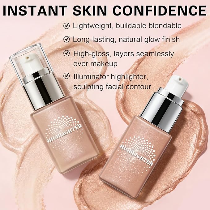 IONSGAKO Liquid Highlighter Makeup, Cream Glassy Highlighter for Face Natural Glow Finish Illuminator Buildable Long Lasting Illuminating Glow Makeup - 01 Light Glow