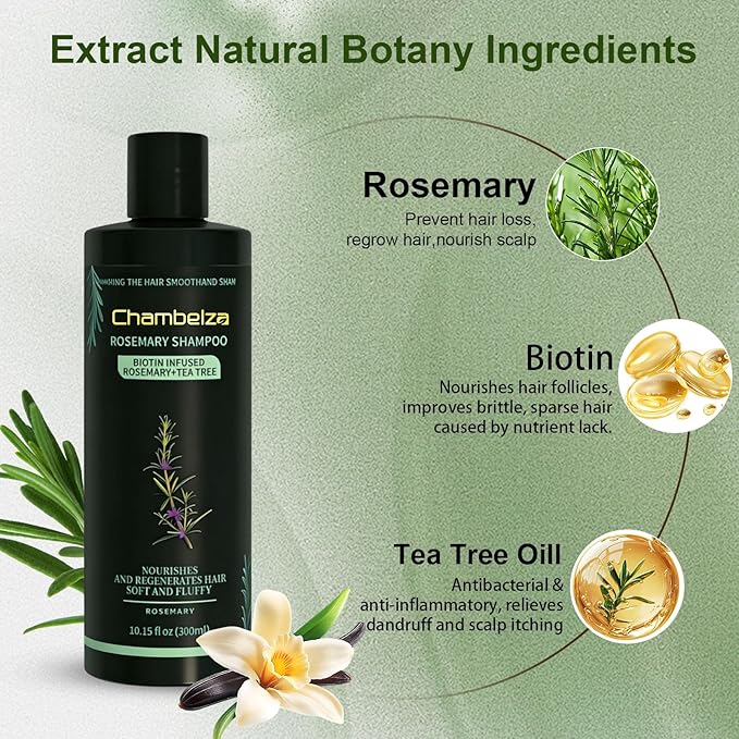 Organic Rosemary Hair Growth Shampoo for Men and Women-Natural Thickening and Strengthening Formula with Biotin Hydrolyzed keratin -Designed for Thinning Hair & Hair Loss 10.15 fl.oz
