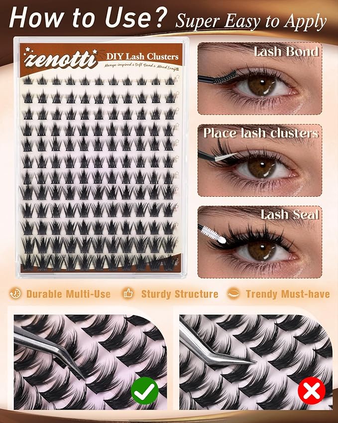 Manga Lash Clusters with Spikes Wispy Eyelash Clusters Anime Spiky Individual Lashes Natural Look Volume Cluster Eyelash Extensions Fairy Eyelash Clusters DIY Lash Extension C Curly 8-16mm by zenotti