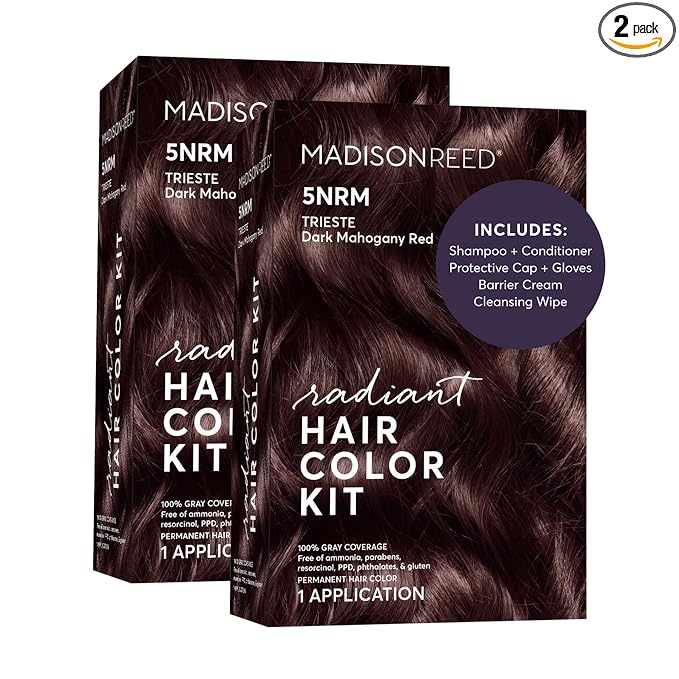 Madison Reed Radiant Hair Color Kit - 5NRM Dark Mahogany Red with Auburn Tones (Trieste Red), Dimensional Gray Hair Blending Permanent Hair Dye, PPD-Free & Ammonia-Free, 2 Pack