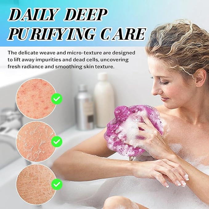 African Net Sponge Authentic Exfoliating Body Scrubber for Shower & Bath, Deep Cleansing Lather for Dead Skin Removal, Back Scrubber Gift for Women & Men（Purple）