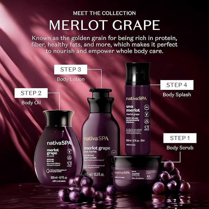 Nativa SPA by O Boticário Merlot Grape Body Lotion, Deep Hydration with Quinoa & Grape Seed Oil for Silky, Firm Skin 13.5 Ounce (400ml)