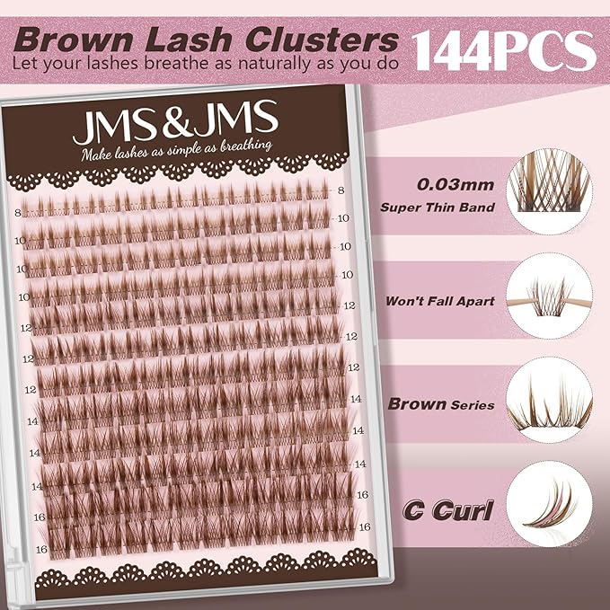 JMS&JMS Brown Lash Clusters Wispy Eyelash Clusters with Spikes Natural Lash Extensions Brown Manga Lashes 8-16mm Cluster Eyelashes Extensions C-Curly Anime Eye Lashes