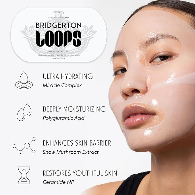 LOOPS Beauty Bridgerton™ NETFLIX Lady in Silver Set - The Best Korean Hydrogel Face Masks for Every Skin Moment Face Mask - 2 Hydrating Masks - Dew Cloud and Dream Sleep - All Skin Types, 2pc