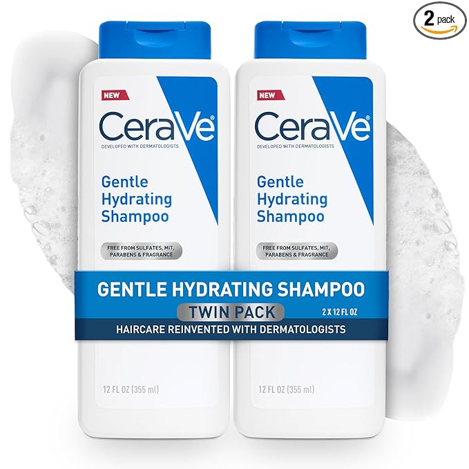 CeraVe Gentle Hydrating Shampoo, With Ceramides, Niacinamide & Hyaluronic Acid For Soft, Healthy Looking Hair & Scalp, Sulfate Free & Color Safe Shampoo, For All Hair Types, 12 Oz (Pack of 2)