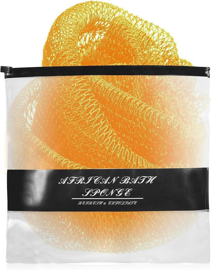 African Net Sponge Authentic for Exfoliating - Extra Knots for Deep Cleansing & Back Scrubbing - Body Scrubber Washcloth for Women & Men - Daily Shower Exfoliator for Smooth, Glowing Skin(Yellow)