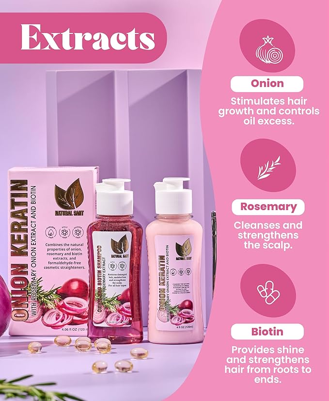 NATURAL SANT - Onion Keratin DuoBox 120ml – Deep Repair & Smoothing for Dry, Damaged Hair, Frizz Control & Heat Protection with Biotin & Rosemary | Dry, Damaged Hair
