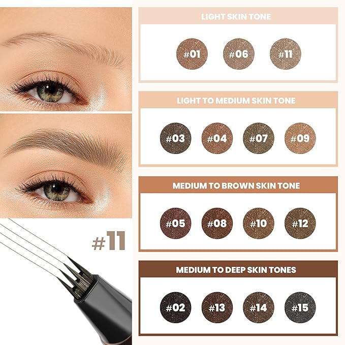 2 Pack 4-Tip Microblading Eyebrow Pen with 2 Brow Brushes, Waterproof Vegan Formula Eyebrow Pencils for Women to Effortlessly Create Natural Hair-Like Strokes, All-Day Wear (Taupe)