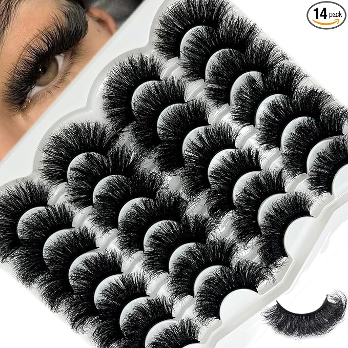 Fluffy Lashes Mink Dramatic Cat Eye Big Lashes Pack, 25mm Thick Lash Strips Fake Eyelashes Strips, 20mm Long Fluffy False Eyelashes