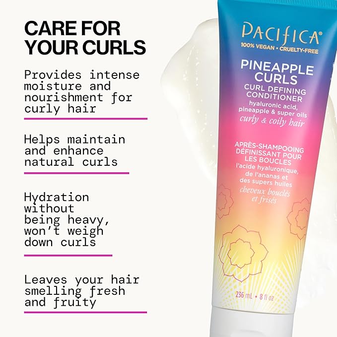 Pacifica Beauty, Pineapple Curls Defining Natural Conditioner, For Curly, Coily and Textured Hair Types, Pineapple Scent, Sulfate Free and Silicone Free, 100% Vegan and Cruelty Free | Hair Conditioner