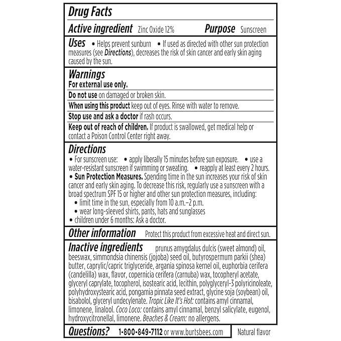 Burt’s Bees SPF 30 Lip Balm, Island Getaway - Coco Loco, Beaches & Cream, Tropic Like It's Hot, Water-Resistant Sun Care, Natural Origin Lip Treatment, 3 Tubes, 0.15 oz (Pack of 12)