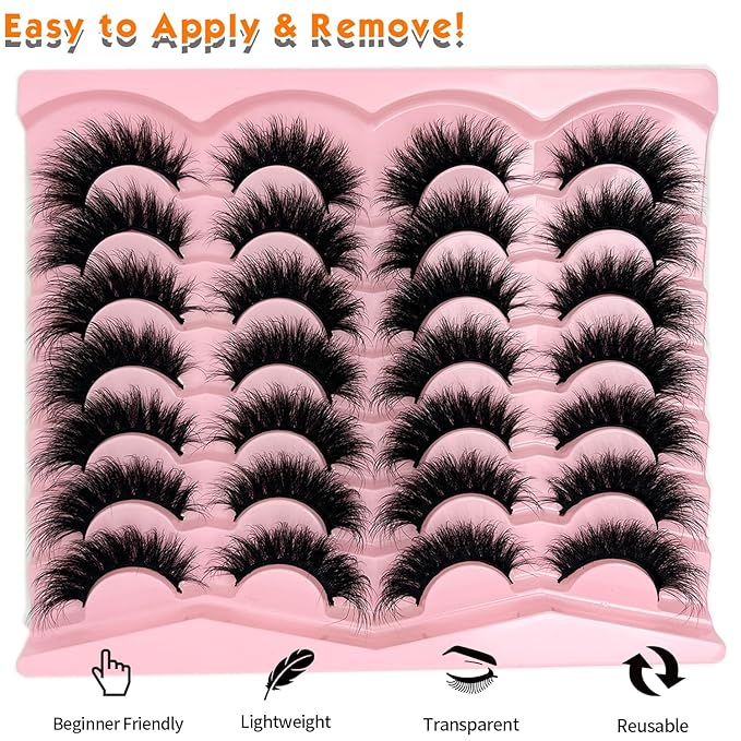 loladook Mink Lashes Strip Cat Eye Wispy D Curl Fluffy Lashes Pack 18mm Long Volume Faux Mink Eyelashes Natural Look 14 Pairs