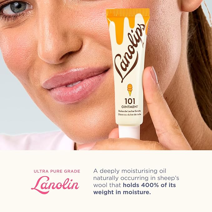 Lanolin 101 Multipurpose Ointment - Lanolin Lip Balm & Healing Ointment for Skin Barrier Repair - Moisturizer for Dry Lips, Cuticles & Elbows - No Petroleum Formula - Dulce de Leche (0.35 oz)
