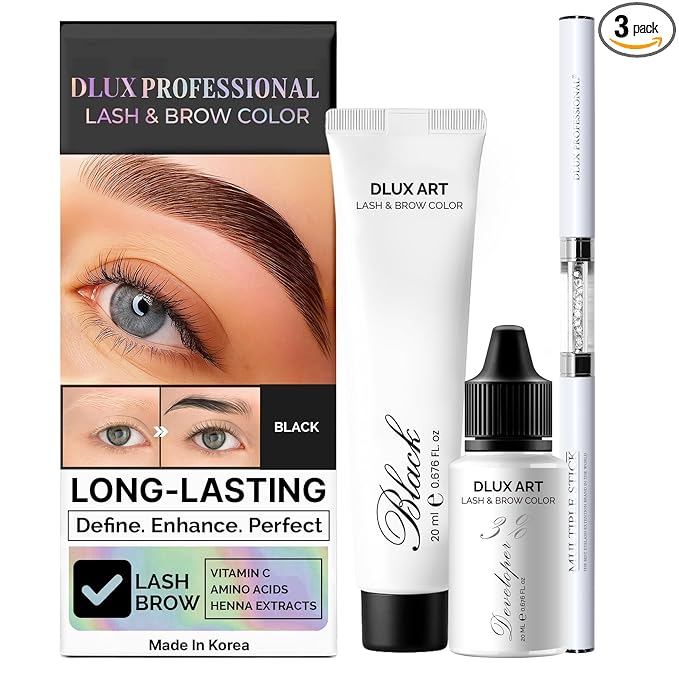 Korean Eyebrow Color Kit Black– Professional Brow Color for Women, Eyebrow Color for Natural Looking Brows, Long-Lasting Brow Color for Salon & Home