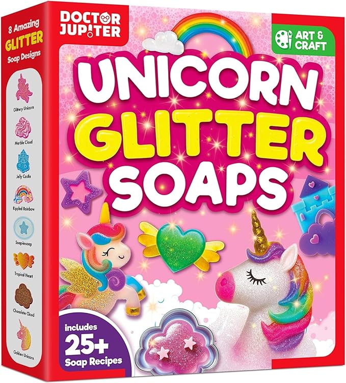 Doctor Jupiter Unicorn Glitter Soap Making Kit for Kids, Unicorn Toys for Girls Ages 4-5-6-7-8 | Crafts for Girls, Birthday Gift Ideas for 4+ Year olds | 25+ Soap Recipes