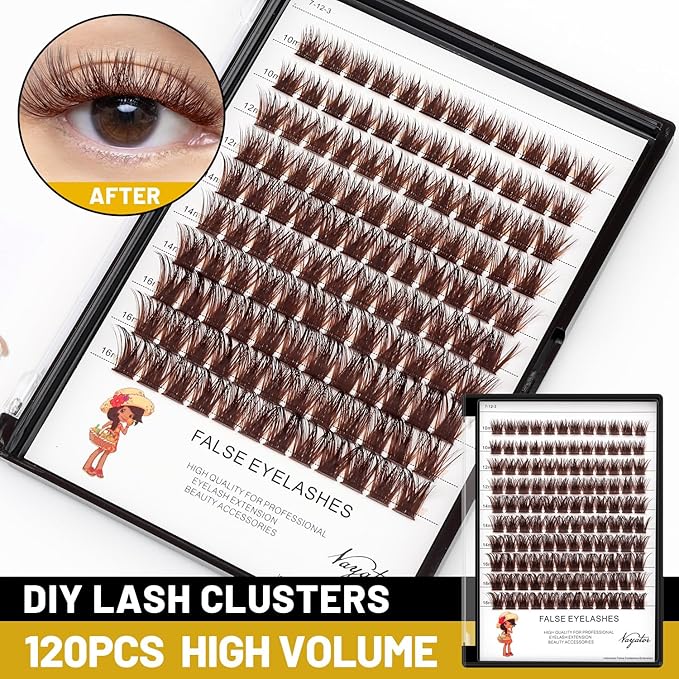→VAYATOR Color Lash Cluster Light/Dark Brown/Black Brown Various Colored False Eyelashes Clusters Professional Makeup Lash Cluster Grafted Eyelash Extension (Dark Brown-10-12-14-16mm mixed)