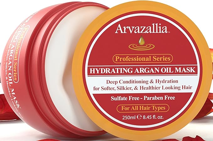 Arvazallia Hydrating Argan Oil Hair Mask and Deep Conditioner for Dry or Damaged Hair (8.45 oz Jar)