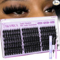 Yawamica Fluffy Lash Clusters Kit Wispy Volume Cluster Eyelash Extensions 12-20mm D Curl Individual Lash Extension Kit with 2-in-1 Lash Bond and Seal and Tweezers for Volume Wispy Lash Look