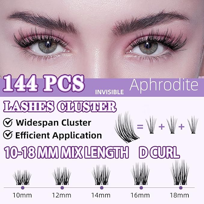 Wispy Lash Clusters 10-18mm D Curl Natural Lash Clusters 144pcs DIY Cluster Eyelash Extensions Individual Lashes Cluster with Spikes (S1 Lashes Only)