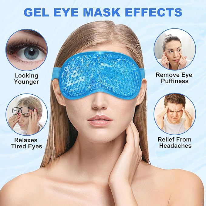 2Pack Cold Cooling Eye Mask, Reusable Hot Colder Therapy Gel Bead with Plush Backing for Puffiness Migraine Stress Relief Skin Care Dry Eyes