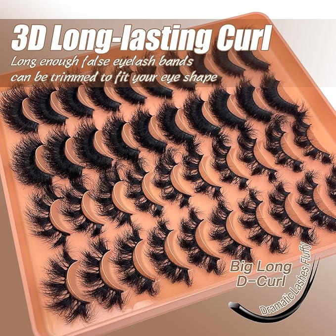 False Mink Eye Lashes Fluffy Full Strip Eyelash Dramatic 20mm 25mm Big Long Lashes Pack Thick Eyelashes Extensions D Curl Faux Mink Eyelashes Bulk Styles Mixed YH306