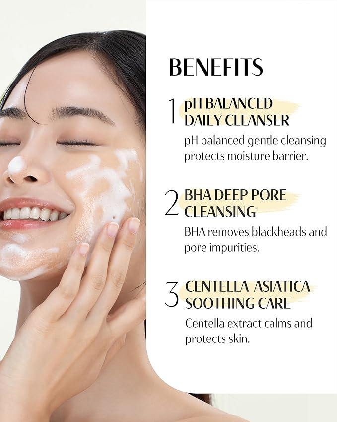 dr.pepti Centella BHA Gel Cleanser – Low pH 5.5, Irritation Score 0.00 – Gel-to-Foam Face Wash for Pores & Sensitive Skin, Non-Stripping, Salicylic Acid & Peptides, 6.76 fl oz