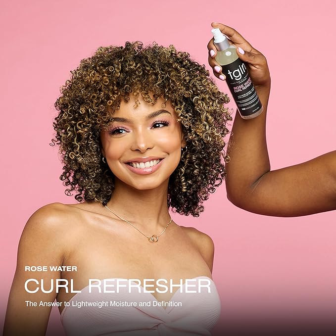tgin Rose Water Curl Refresher – Curl Spray for Curly, Coily, and Wavy Hair – tgin Hair Products Enhances Shine, Reduces Frizz, and Moisturizes Dry Curls & Scalp – Acai Berry & Rose Water – 8 Fl Oz