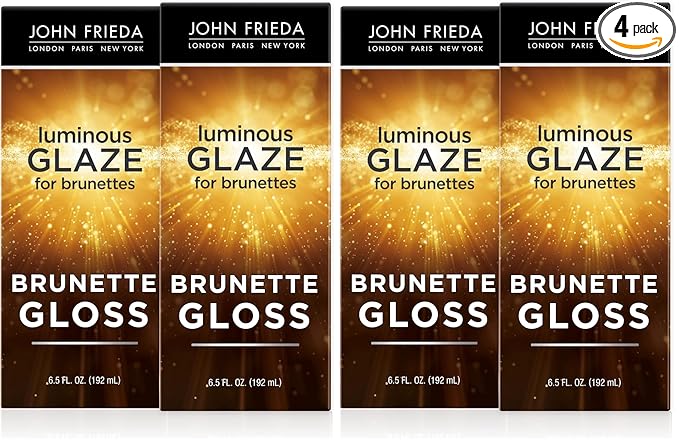John Frieda Brilliant Brunette Luminous Hair Glaze, Hair Gloss Enhances Rich Color and Boosts Shine for Silky Brunette Hair, Enhances While Mending Damaged Hair Surfaces, 6.5 Oz, Pack of 4