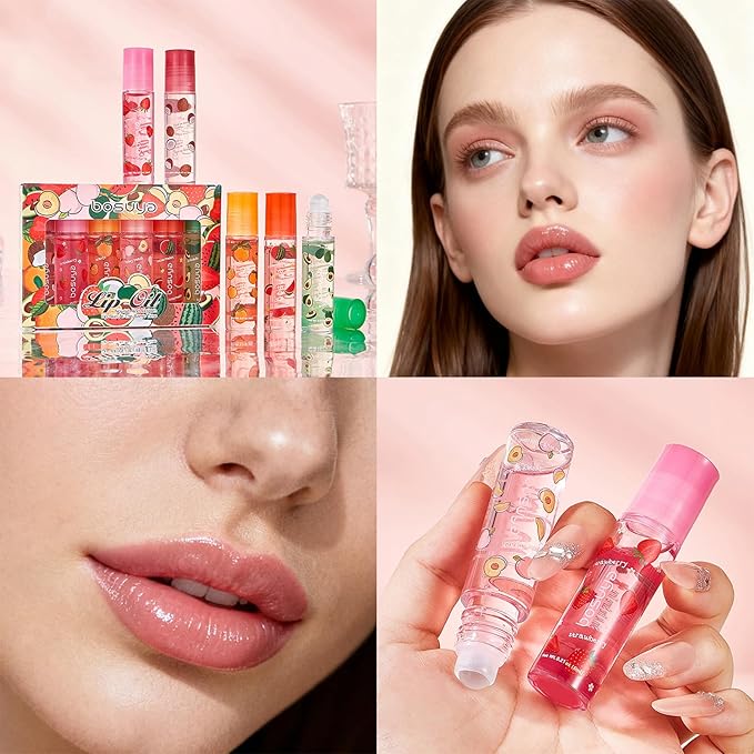 ADMD 6-Pack Tinted Lip Oil Roller Gloss - Hydrating & Non-Sticky for Dry Lips, Moisturizing Lip Care for Women & Men