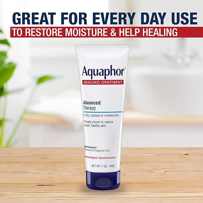 Aquaphor Healing Ointment Advanced Therapy Skin Protectant, Dry Skin Body Moisturizer, 7 Oz Tube (Pack of 12)