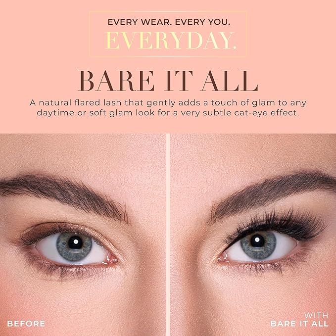 Lilly Lashes Everyday Bare it All Natural Lashes, Faux Mink Natural Eyelashes, False Eyelashes Everyday Use, Cat Eye Lashes, Individual Lashes Reusable up to 20x, No Lash Glue Included (13mm)