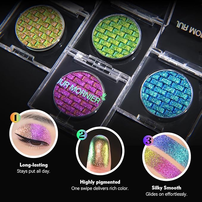 Multichrome Eyeshadow,Duochrome Pearl Powder Smooth Pressed Vegan Glitter Eye Shadow Waterproof Creamy Formula,Multi-Reflective Finishes Glitter Metallic Eye Makeup (04)