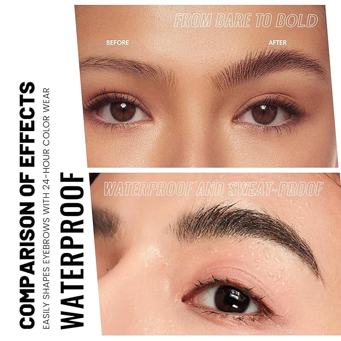 Pudaier 2 Pack 2 Fine Tip Eyebrow Pen, Waterproof Filling Faux Brow Makeup Pencils for Women with Precise Curved Brush-Tip to Fast Create Natural Hair-Like Brows, Last All-Day (Charcoal Grey)