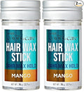 KISS COLORS & CARE 24 Hour Maximum Hold Edge Fixer Hair Wax Styling Stick, Non-Oily, Flake-Free, Biotin B7, Castor Oil, & Shea Butter Infused, Net Wt, 76g (2.7 oz.) - Mango Scent (Pack of 2)