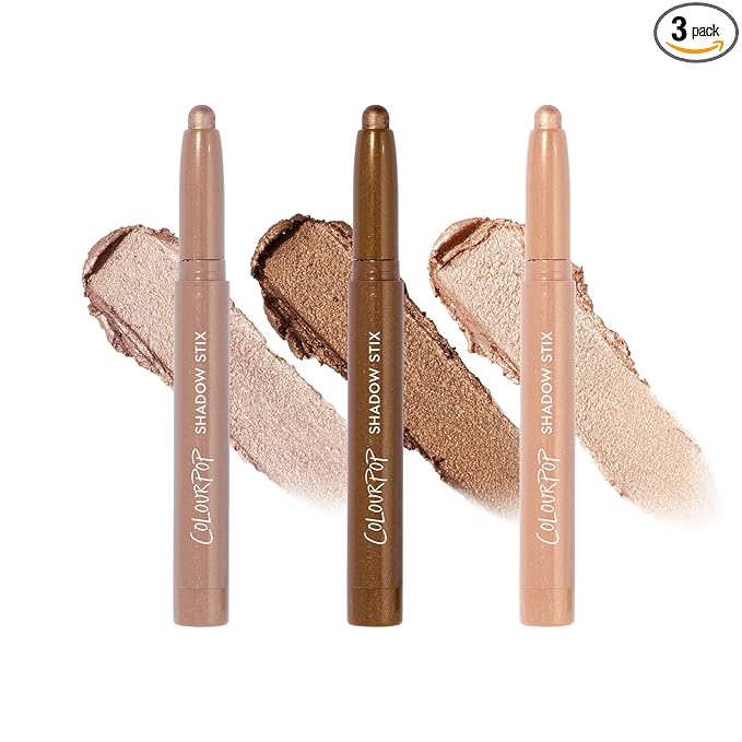 ColourPop Sparkling Neutrals Shadow Stix Makeup Kit - Shimmer Eyeshadow Make Up Set - Vegan & Cruelty-Free Cream Eyeshadow Sticks with High-Pigment & Metallic Finishes (3 Count)