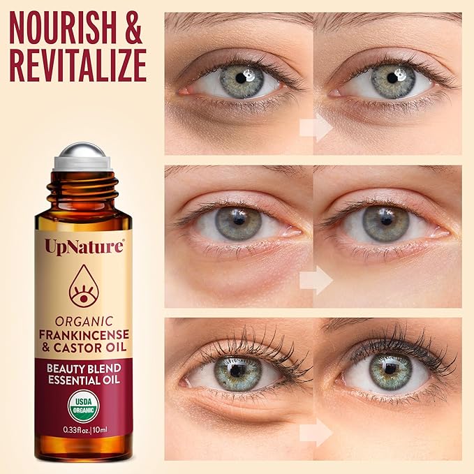 UpNature Beauty Castor Oil Roll On Eye Roller - 100% Organic Frankincense and Castor Oil for Face, Dark Circles, Fine Lines, Under Eyes and Skin