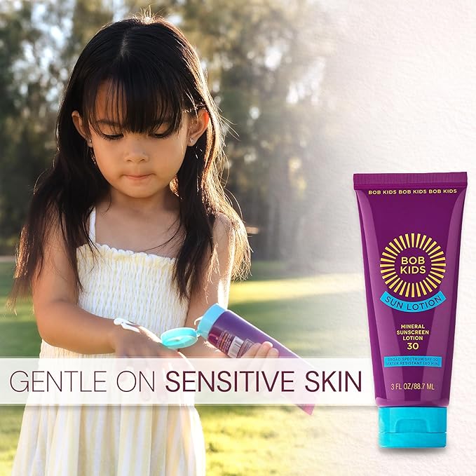Brush On Block - Sunscreen for Kids & Baby - BOB KIDS Mineral SPF 30 Lotion - 22% Zinc Oxide, No White Cast, Reef Safe - Non Toxic Sunblock with Coconut Oil - Sensitive Skin Face & Body 3oz