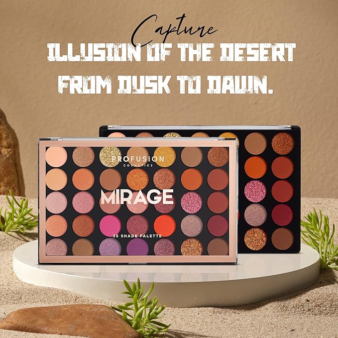 Profusion Cosmetics Mirage 35 Shade Eyeshadow Palette – Ultra-Pigmented Powder in Bright, Vibrant Colors for Stunning Eye Looks, Skin-Friendly, Vegan & Cruelty-Free Makeup