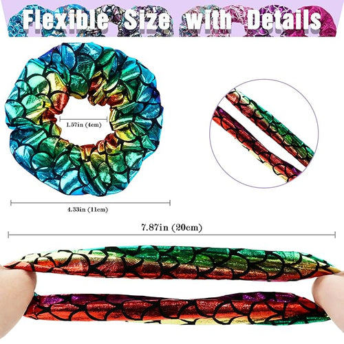 12 Pcs Scrunchies for Women, Shiny Metallic Scrunchies for Girls, Soft Elastic Hair Bands for Ponytail Holder, Fasion Scales Hair Tie Ropes for Teens Party Favorts(Mermaid Scales)