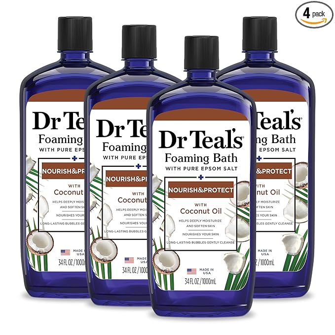 Dr Teal's Foaming Bath with Pure Epsom Salt, Nourish & Protect with Coconut Oil, 34 fl oz (Pack of 4)